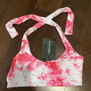 Tie dye pink and white bikini top